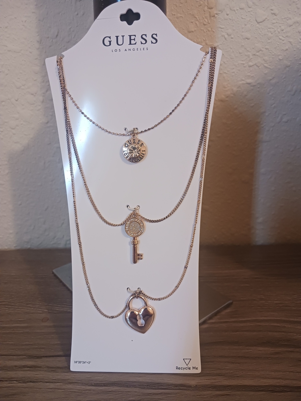 GUESS Gold-Tone Layered Heart, Key & Coin Pendant Necklace Set New